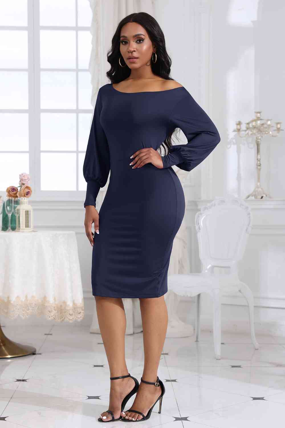Boat Neck Lantern Sleeve Dress -BazaarBey - www.shopbazaarbey.com