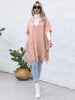 Fringe Trim Buttoned Hooded Poncho Bazaarbey