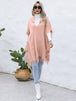 Fringe Trim Buttoned Hooded Poncho Bazaarbey