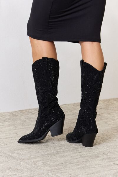  Rhinestone Knee High Cowboy Boots Trendsi