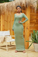 Round Neck Long Sleeve Maxi Wrap Dress -BazaarBey - www.shopbazaarbey.com