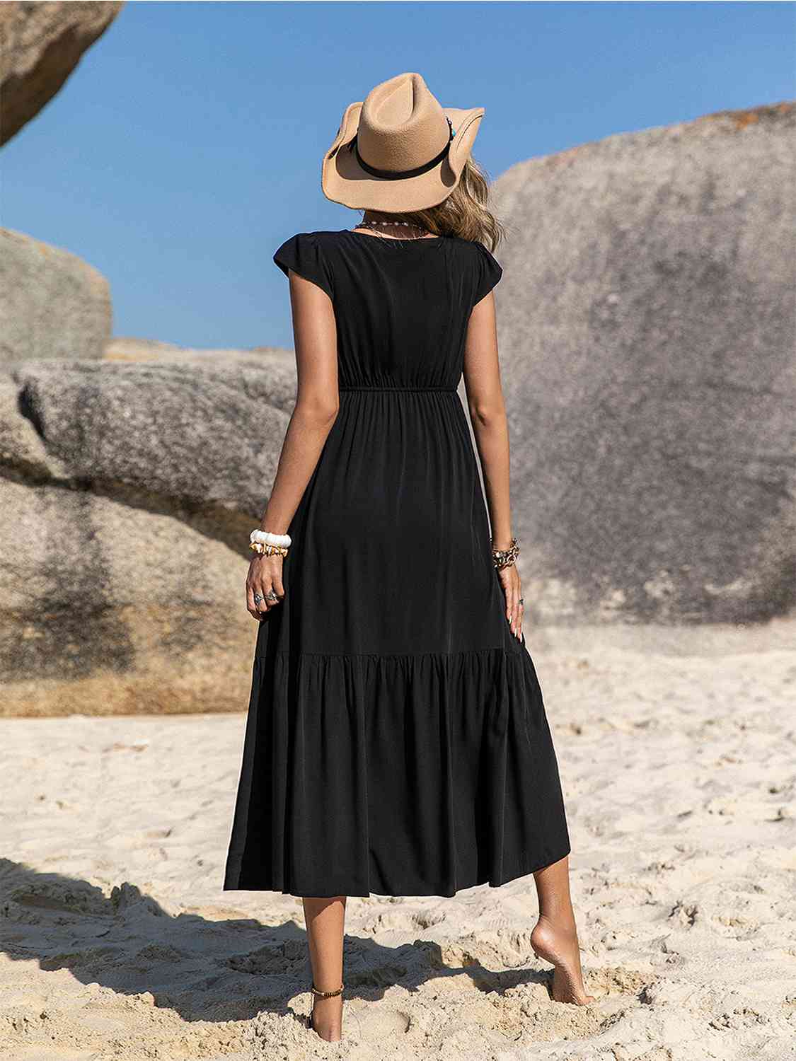 Embroidered Square Neck Ruffle Hem Dress -BazaarBey - www.shopbazaarbey.com