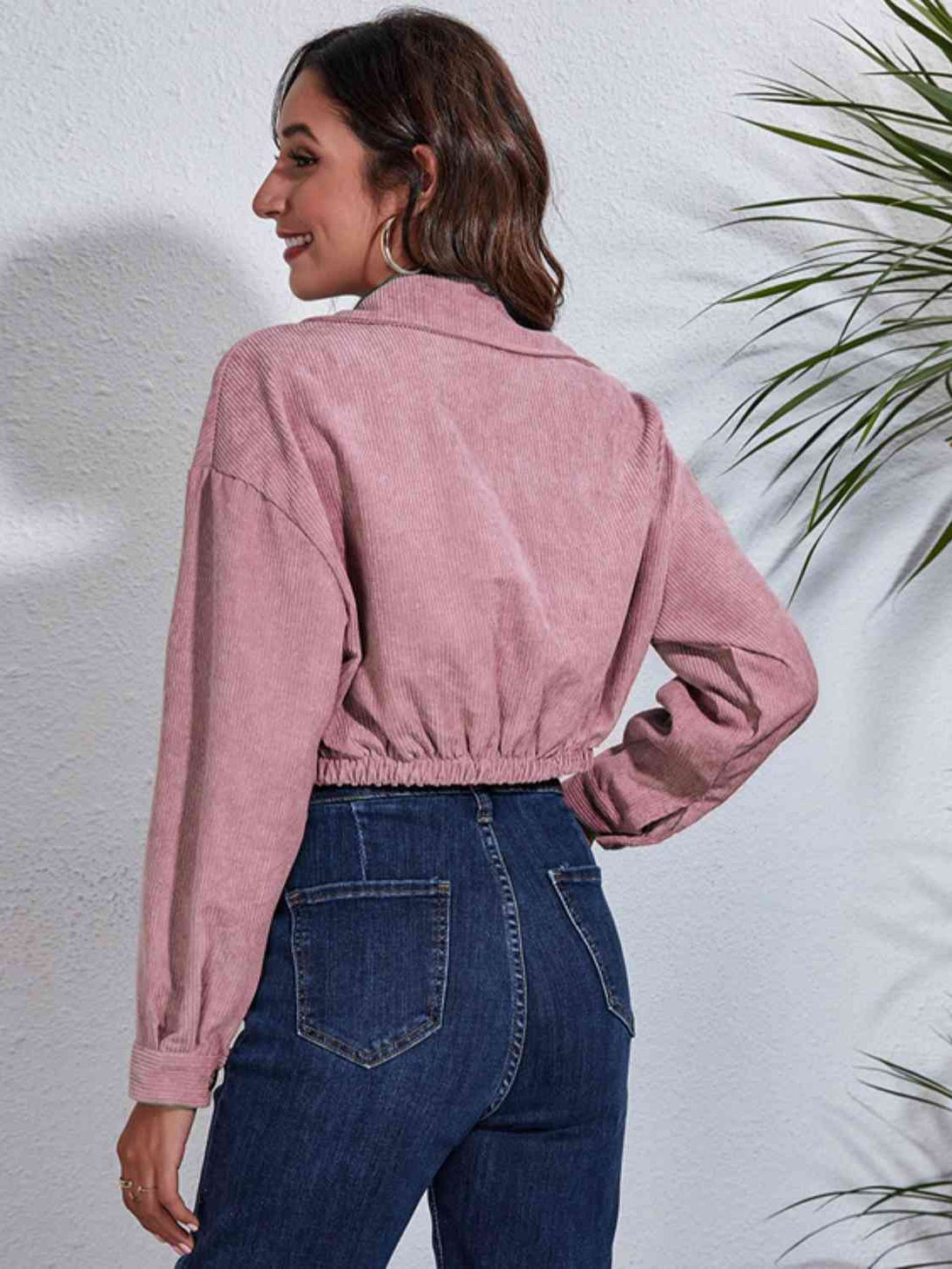 Collared Neck Dropped Shoulder Buttoned Jacket Bazaarbey