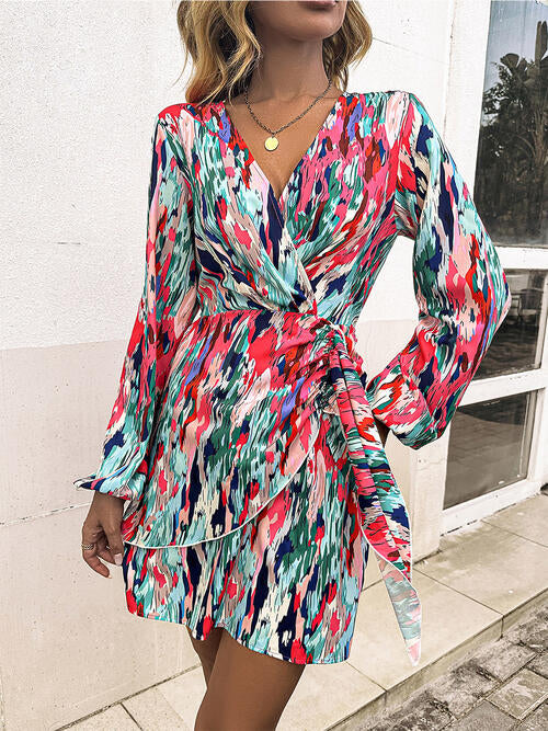 Printed  Balloon Sleeve Mini Dress -BazaarBey - www.shopbazaarbey.com