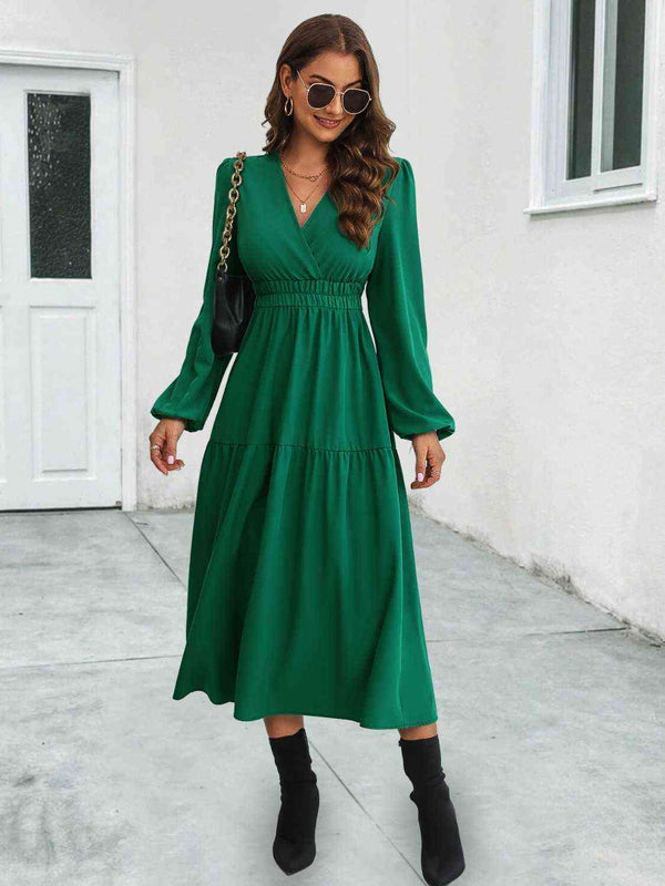 Neck Long Sleeve Midi Dress -BazaarBey - www.shopbazaarbey.com
