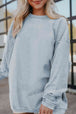 Ribbed Round Neck Drop Shoulder Sweatshirt Bazaarbey