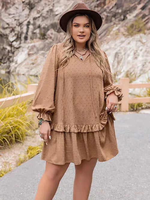 Plus Size Dot Flounce Sleeve Mini Dress -BazaarBey - www.shopbazaarbey.com