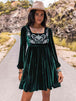 Embroidered Square Neck Long Sleeve Dress -BazaarBey - www.shopbazaarbey.com