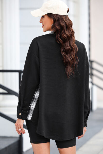 Plaid Button Down Collared Jacket Trendsi