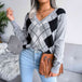 Geometric V-Neck Sweater Bazaarbey