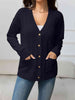 V-Neck Long Sleeve Buttoned Knit Top with Pocket Trendsi