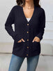 V-Neck Long Sleeve Buttoned Knit Top with Pocket Trendsi
