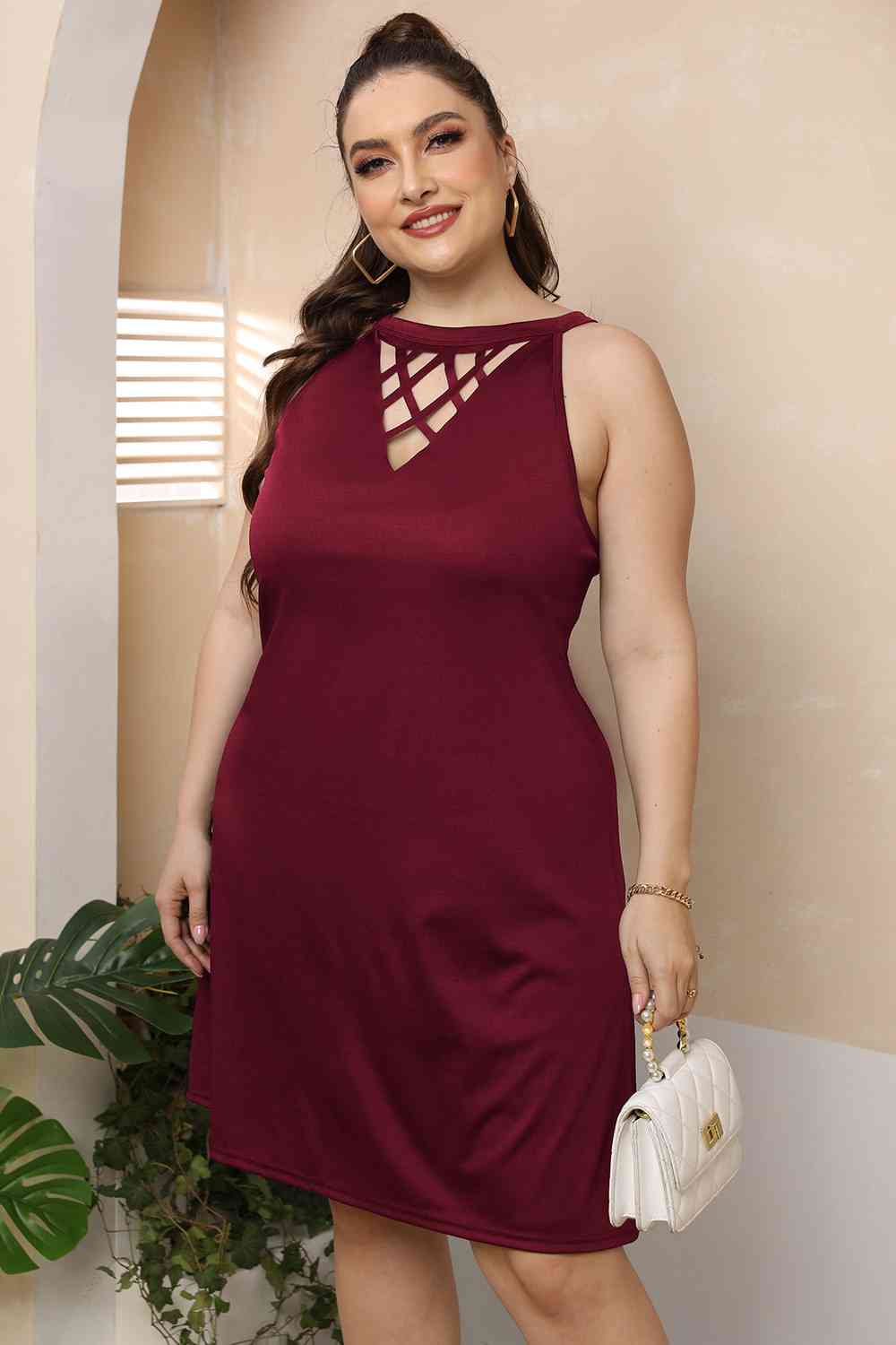Plus Size Cutout Round Neck Sleeveless Dress -BazaarBey - www.shopbazaarbey.com