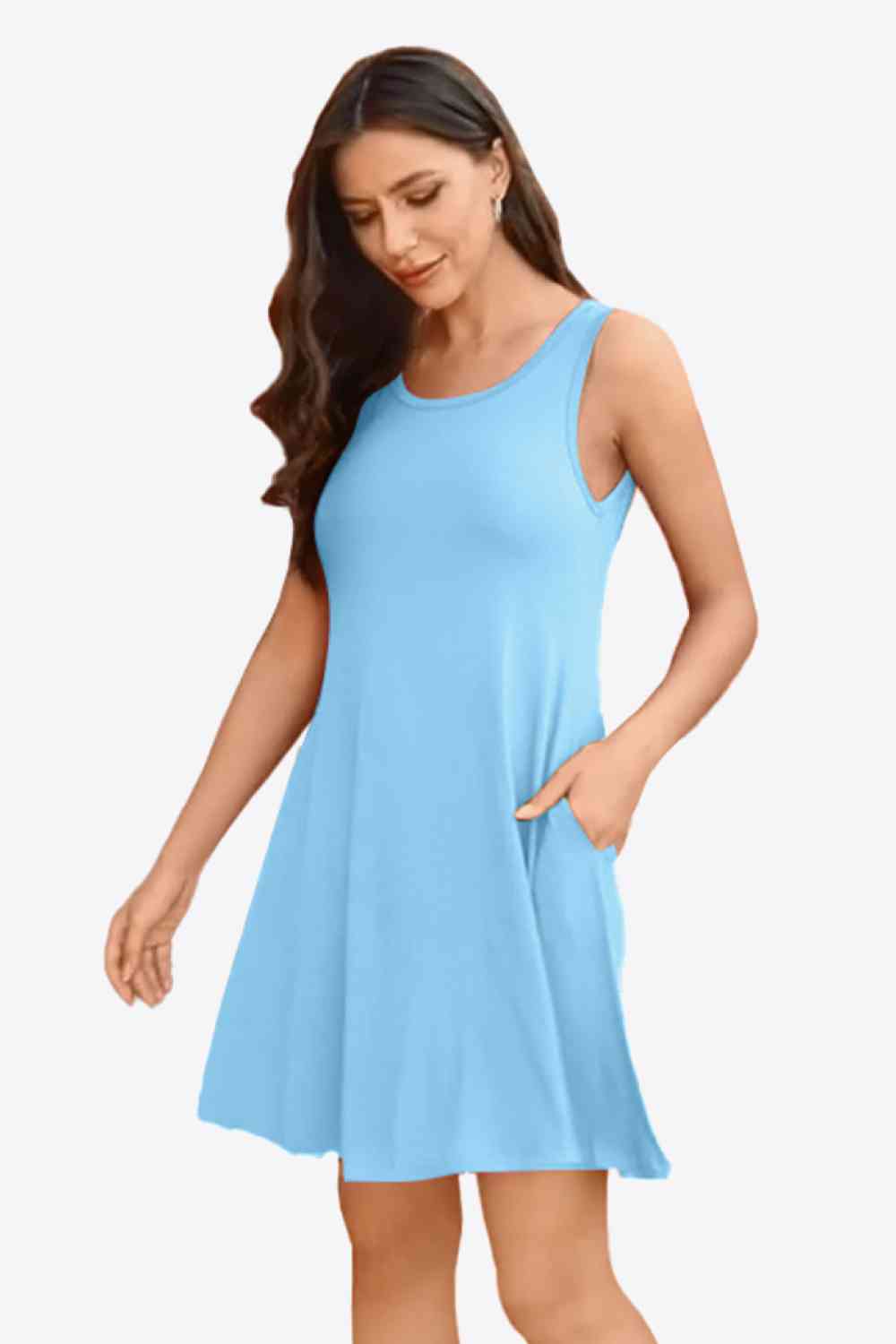 Full Size Round Neck Sleeveless Dress with Pockets -BazaarBey - www.shopbazaarbey.com