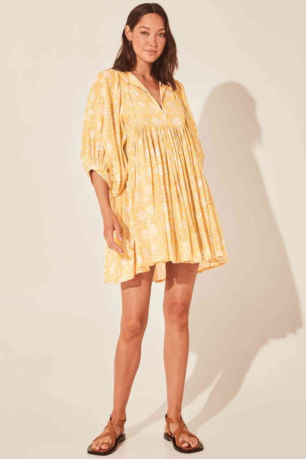Floral Tie Neck Lantern Sleeve Dress -BazaarBey - www.shopbazaarbey.com
