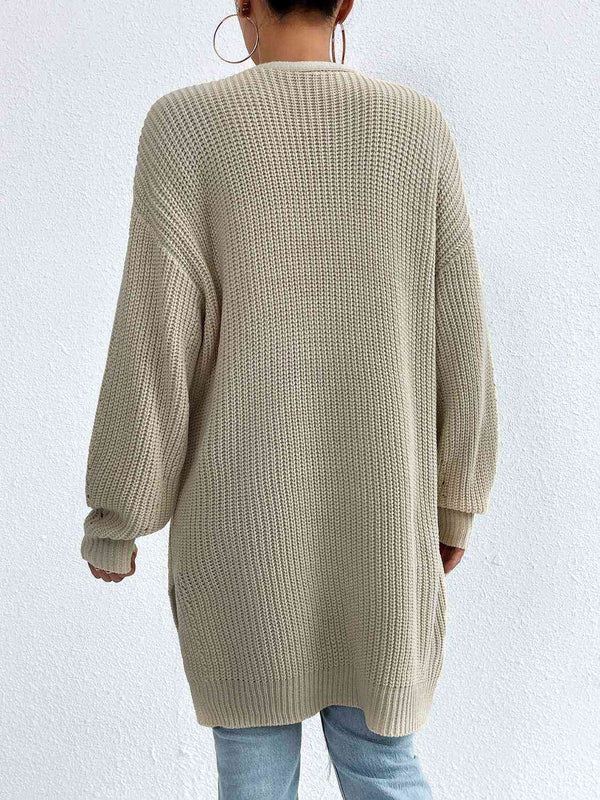 Open Front Dropped Shoulder Slit Cardigan Bazaarbey