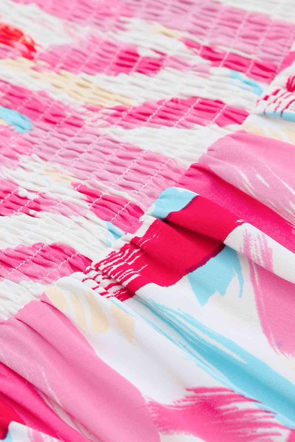 Printed Square Neck Tied Smocked Dress -BazaarBey - www.shopbazaarbey.com