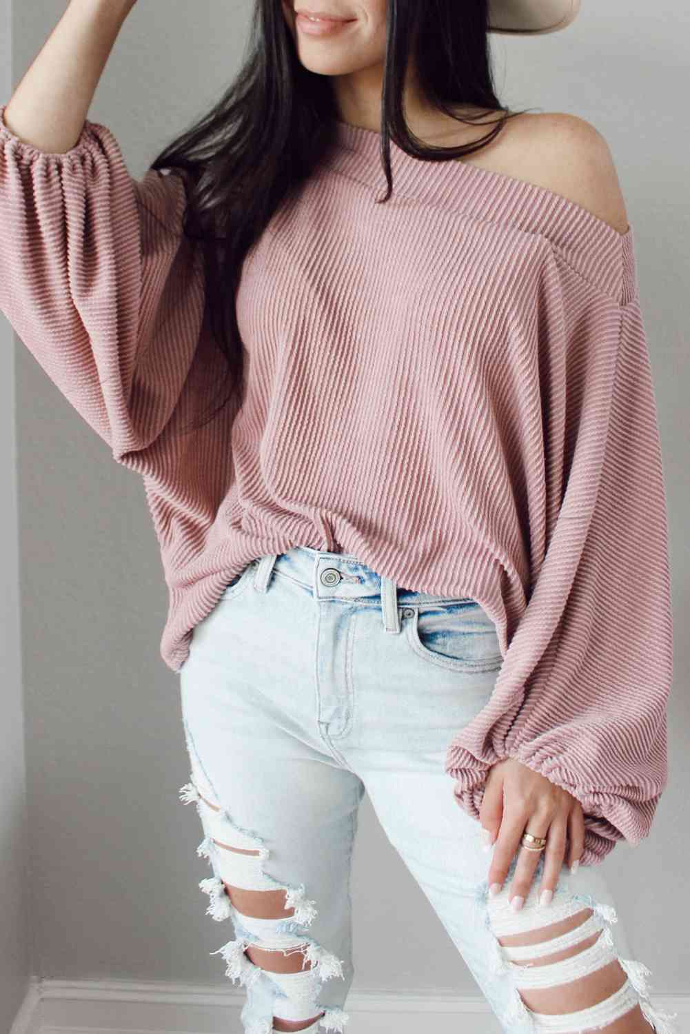 BazaarBey Ribbed Long Sleeve Knit Top Bazaarbey