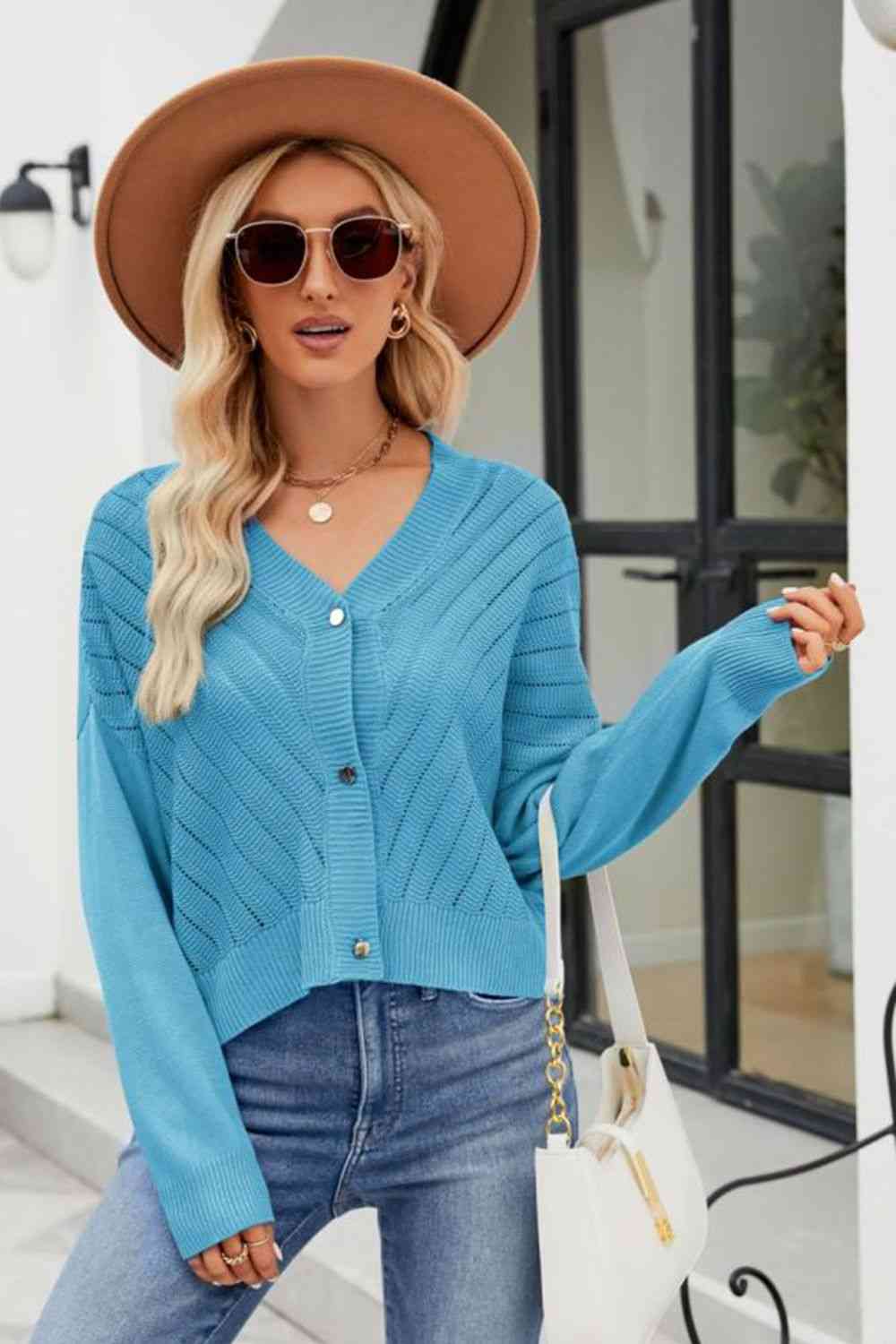 V-Neck Button Down Cardigan Trendsi
