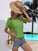 Cable-Knit Round Neck Short Sleeve Knit Top Trendsi