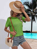 Cable-Knit Round Neck Short Sleeve Knit Top Trendsi