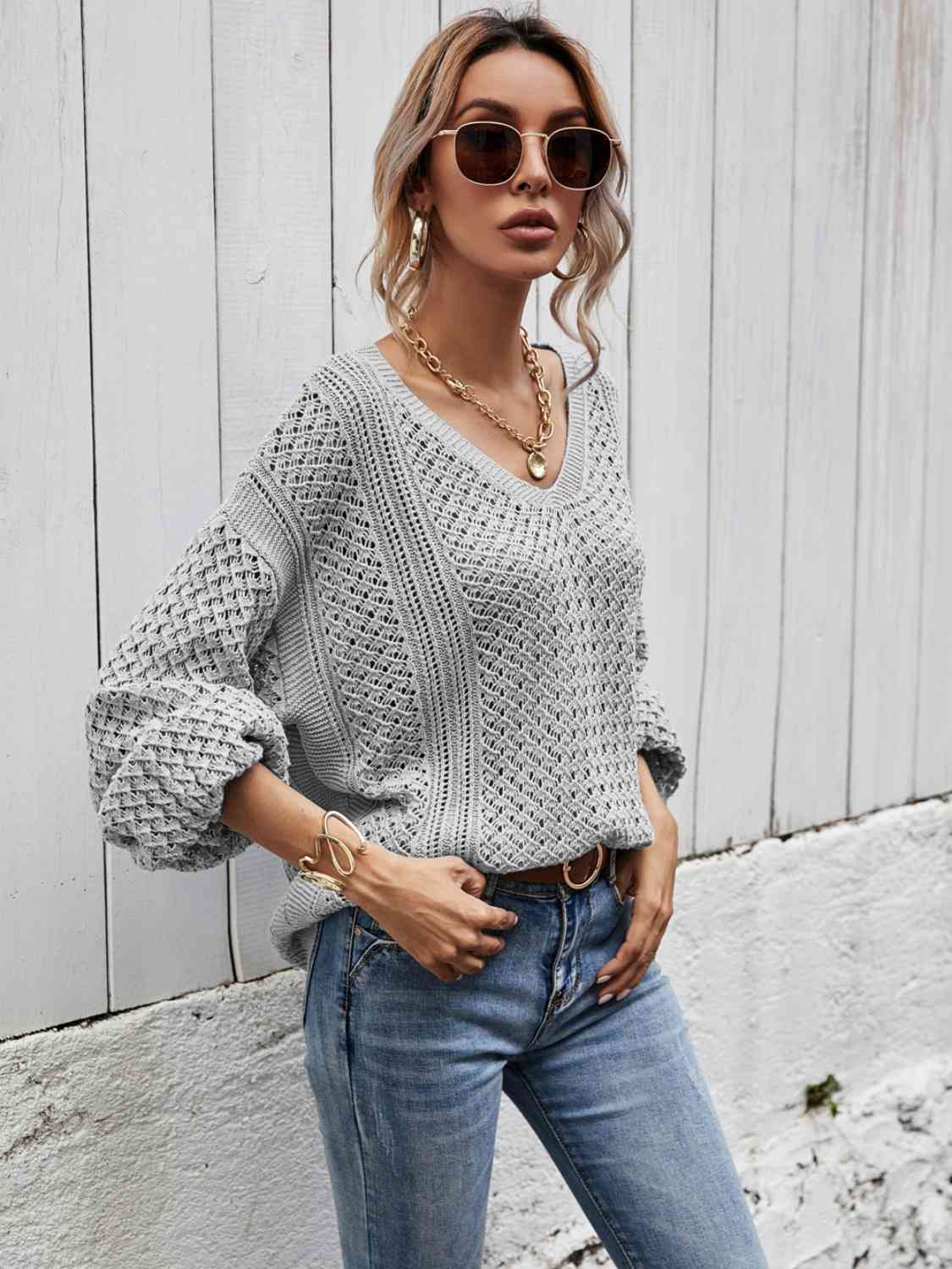 V-Neck Dropped Shoulder Sweater Bazaarbey