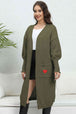 Lantern Sleeve Open Front Pocketed Cardigan Trendsi