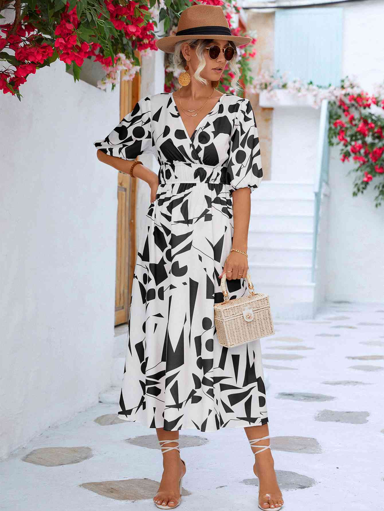 Printed  Balloon Sleeve Dress -BazaarBey - www.shopbazaarbey.com
