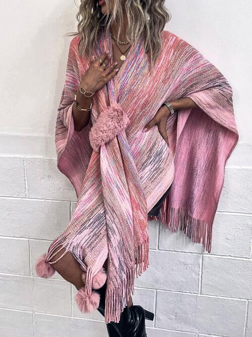 Heathered Fringe Hem Poncho Bazaarbey