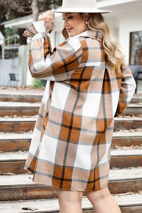 Plus Size Plaid Button Up Shirt Dress -BazaarBey - www.shopbazaarbey.com