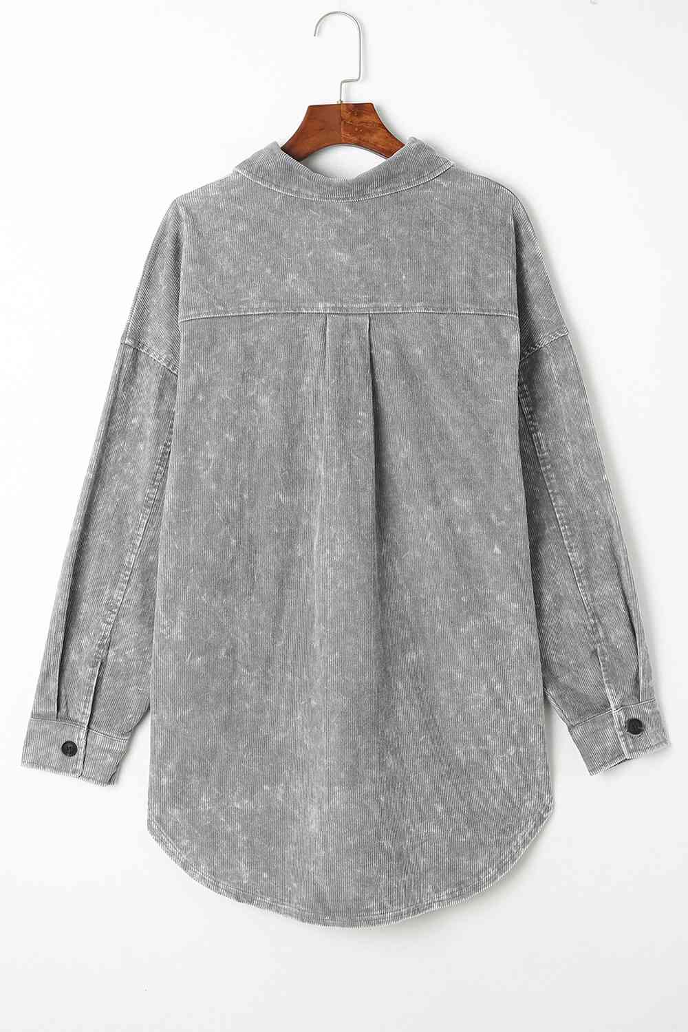 Washed Button Down Dropped Shoulder Jacket Trendsi