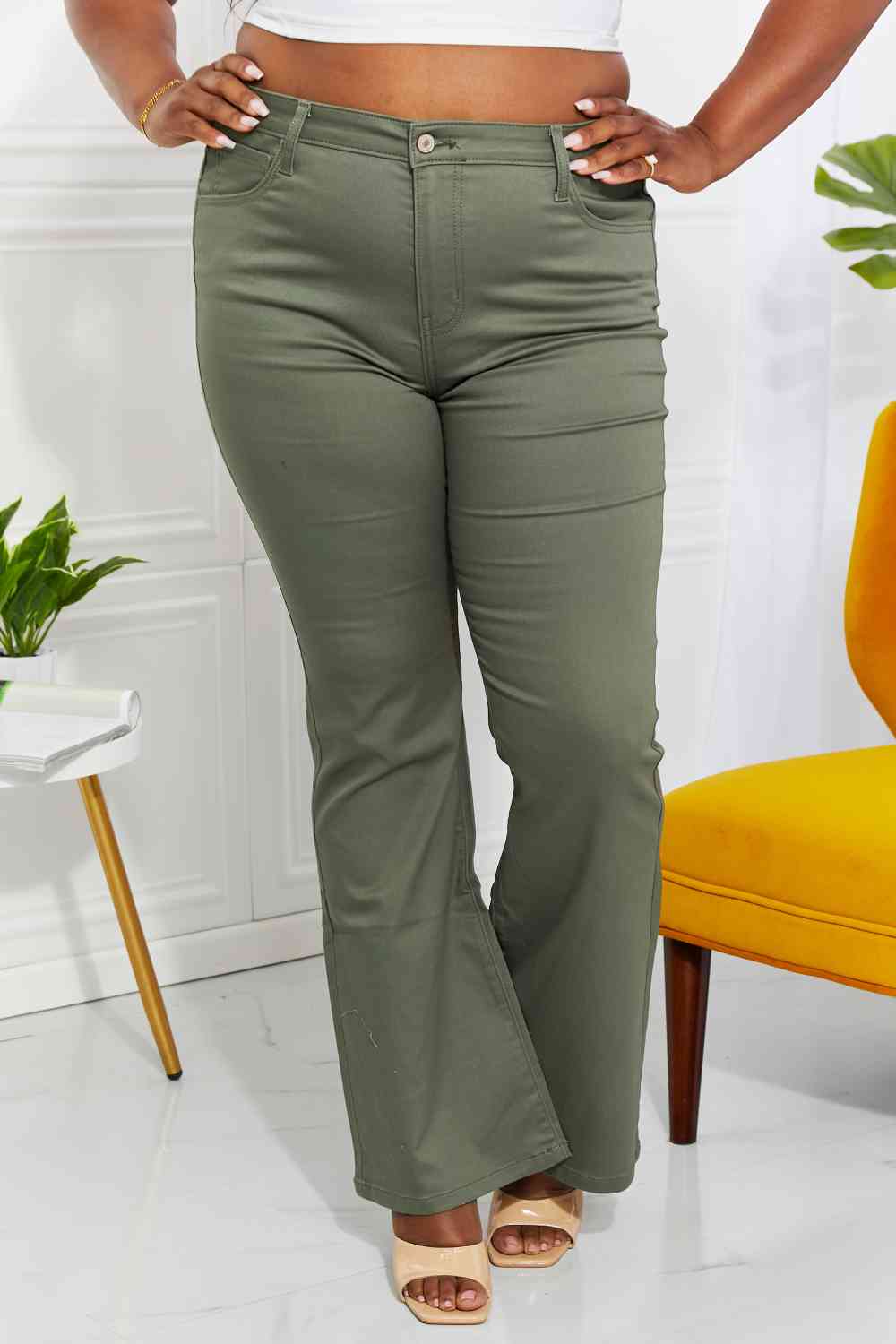Clementine  High-Rise Bootcut Jeans in Olive Bazaarbey
