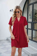 Notched Puff Sleeve Shift Dress -BazaarBey - www.shopbazaarbey.com