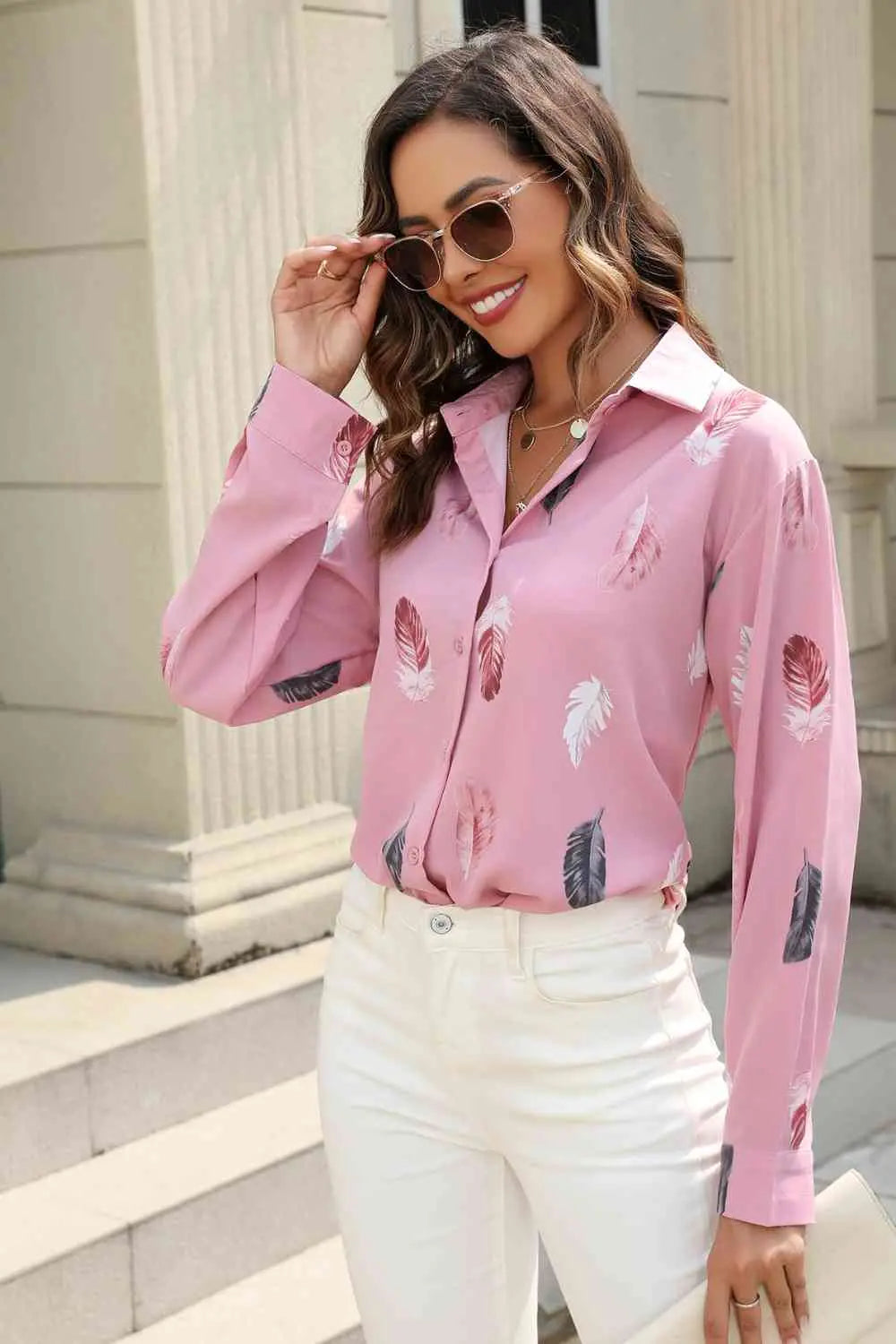 Printed Collared Neck Buttoned Shirt Bazaarbey