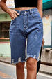 Raw Hem High Waist Denim Shorts with Pockets Bazaarbey