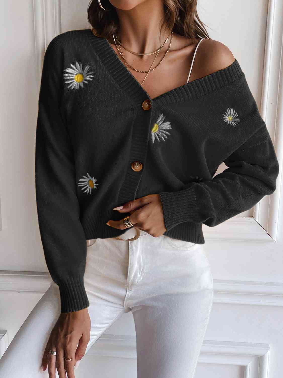 Floral Button Up Cardigan Trendsi