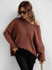 Exposed Seam Dropped Shoulder Slit Sweater Trendsi