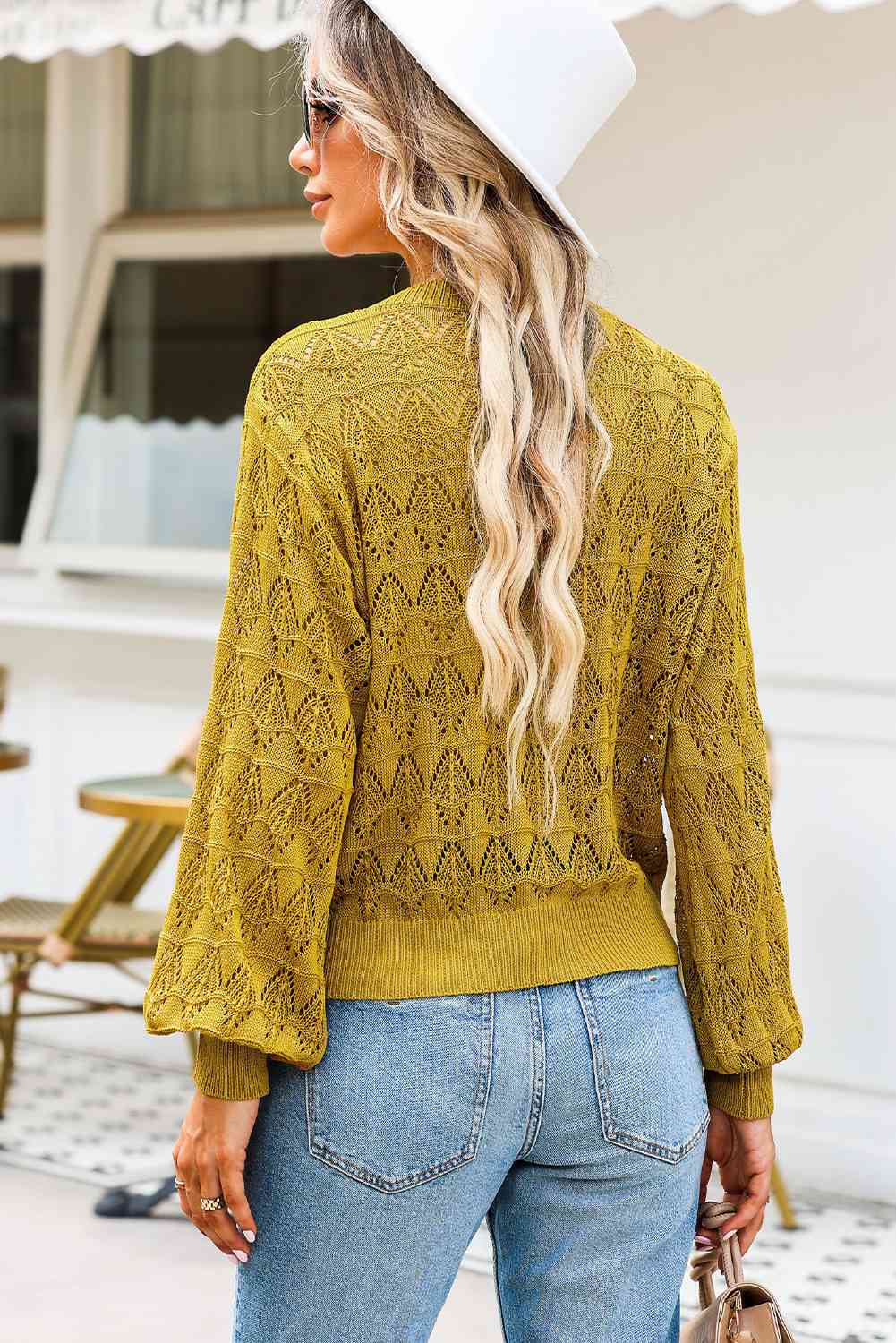 Openwork V-Neck Cardigan Bazaarbey