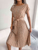  Floral Pleated Belted Dress -BazaarBey - www.shopbazaarbey.com