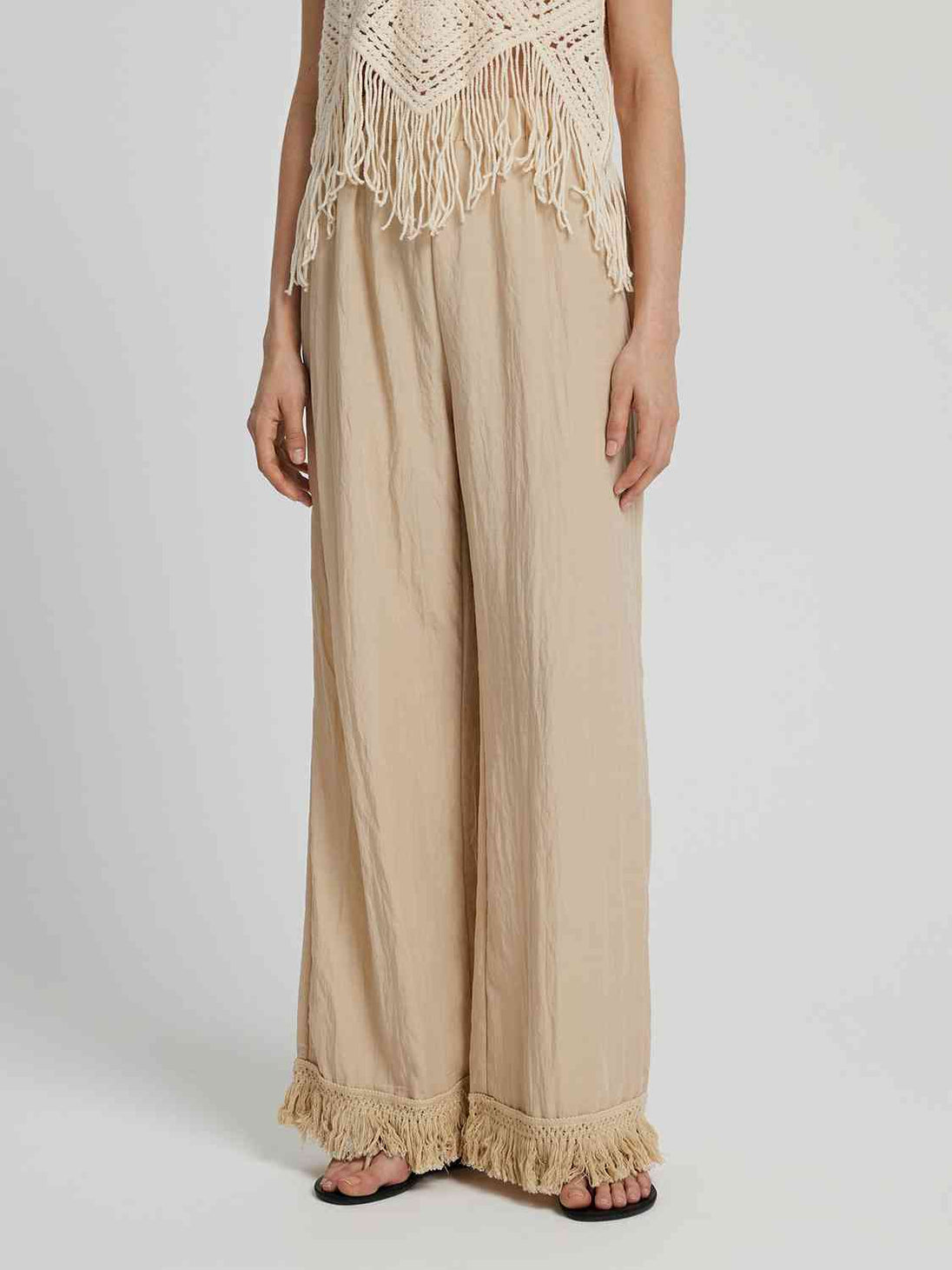 Fringe Hem Wide Leg Long Pants Bazaarbey