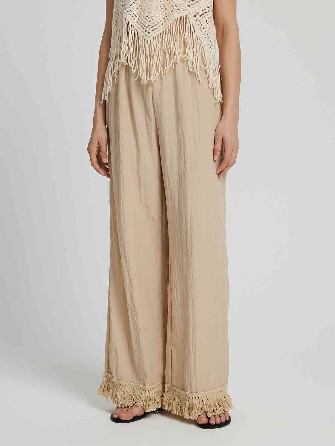Fringe Hem Wide Leg Long Pants Bazaarbey