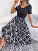Printed Round Neck Pleated Dress -BazaarBey - www.shopbazaarbey.com