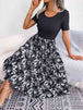 Printed Round Neck Pleated Dress -BazaarBey - www.shopbazaarbey.com
