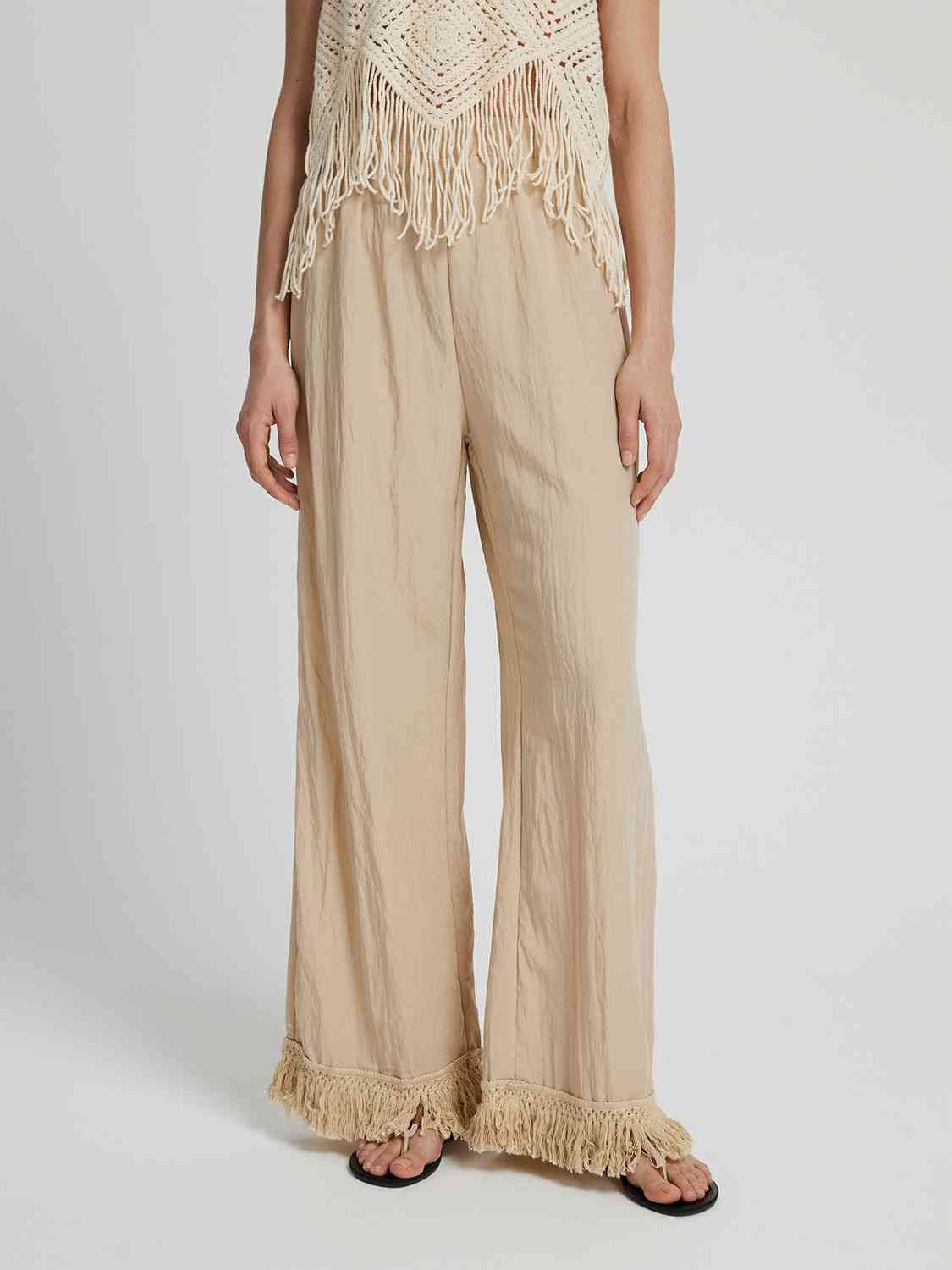 Fringe Hem Wide Leg Long Pants Bazaarbey