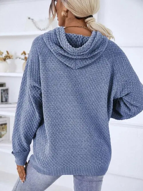 Texture Drawstring Long Sleeve Hooded Sweater Bazaarbey