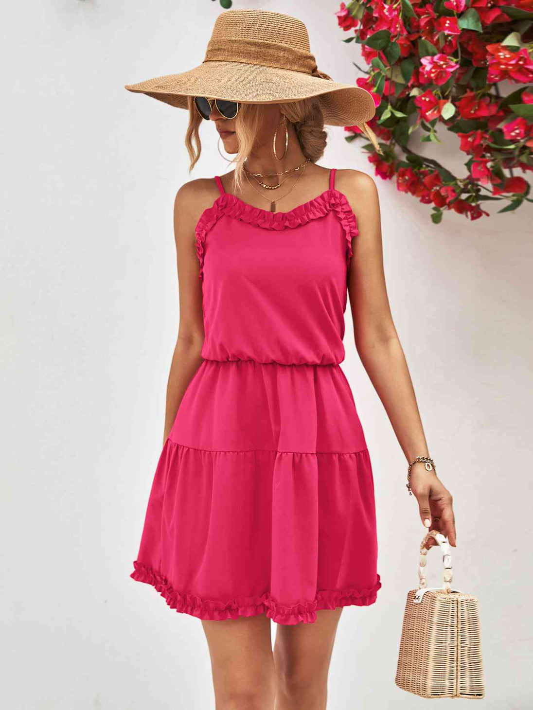 Frill Trim Spaghetti Strap Mini Dress -BazaarBey - www.shopbazaarbey.com