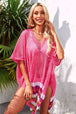 Rainbow Stripe Openwork Slit Cover-Up Bazaarbey