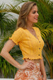 Buttoned Frill Hem Cropped Knit Top Trendsi