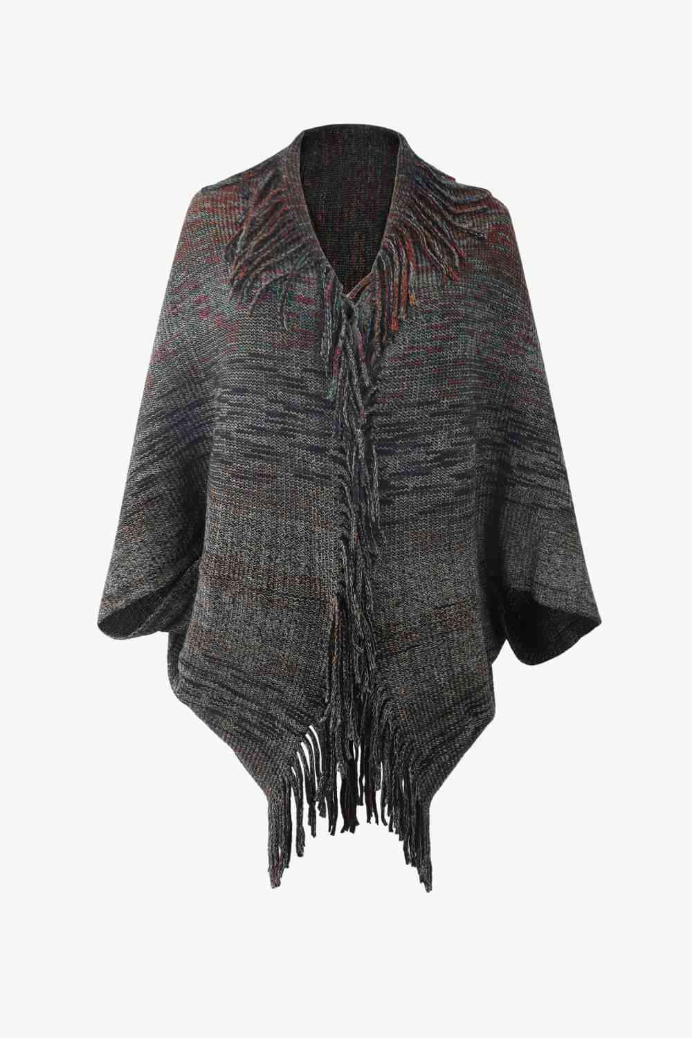 Multicolored Fringe Trim Poncho Bazaarbey