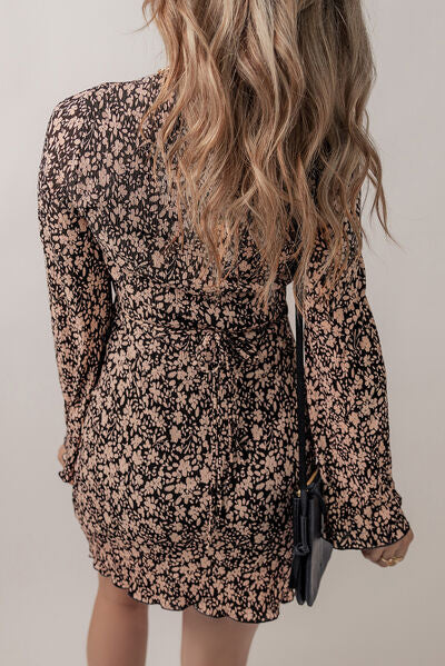 Floral Tied V-Neck Mini Dress -BazaarBey - www.shopbazaarbey.com